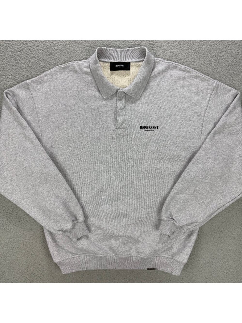 Represent Owners Club Sweatshirt Mens Large Grey Long Sleeve Polo Sweater Collar